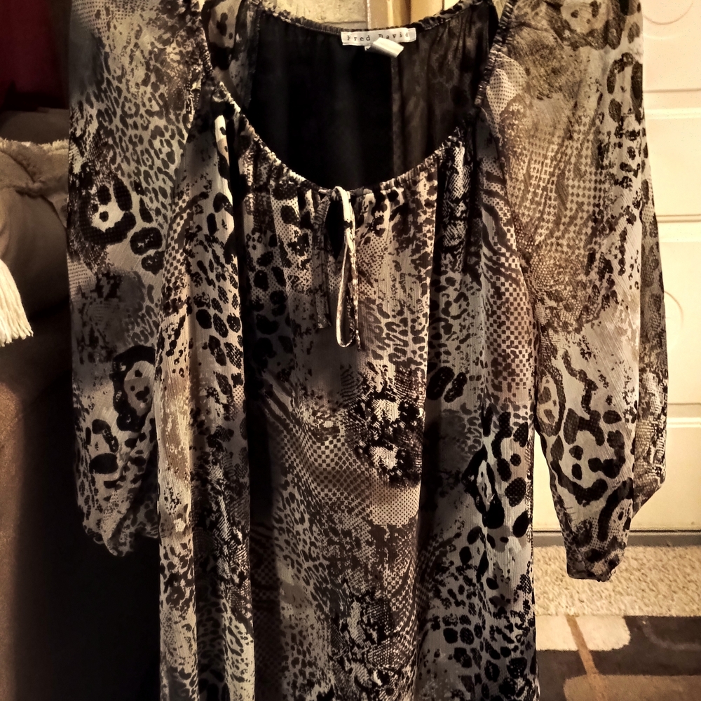 Fred David Black and Gray Animal Print Blouse